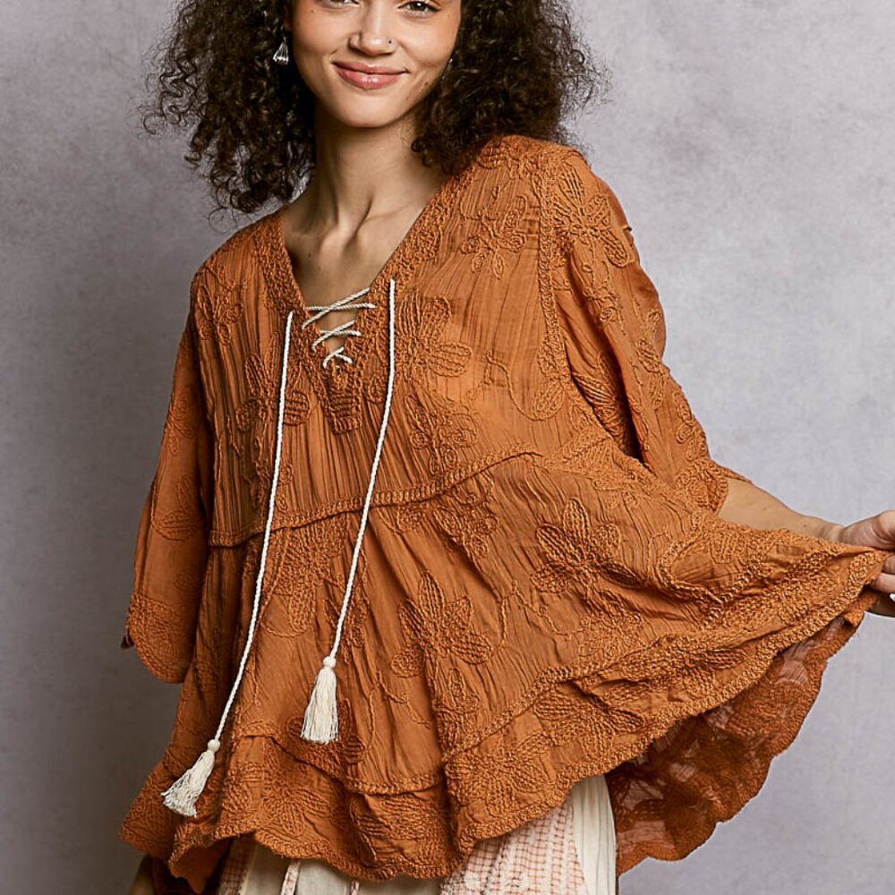 Q23 Camel Crochet Top